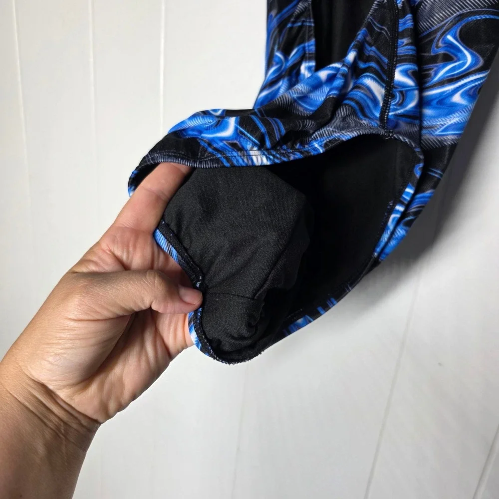 Dolfin‎ Womens One Piece Swimsuit Size 36 Blue Flame Swirl Athletic Training